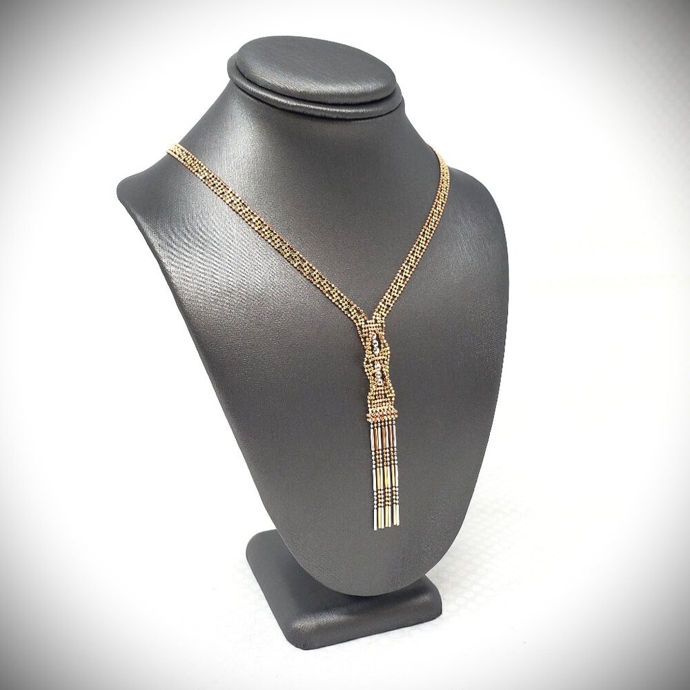 14K Rose, White & Yellow Gold Tri-Color Beaded Lariat Necklace - 17" - 8.2 Grams